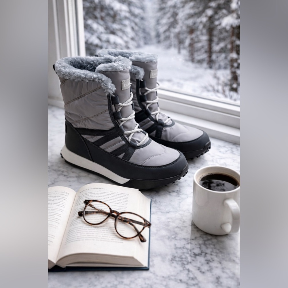 Burudani Women’s Winter Snow Boots Grey Faux Fur Lined Waterproof Size 10. New!